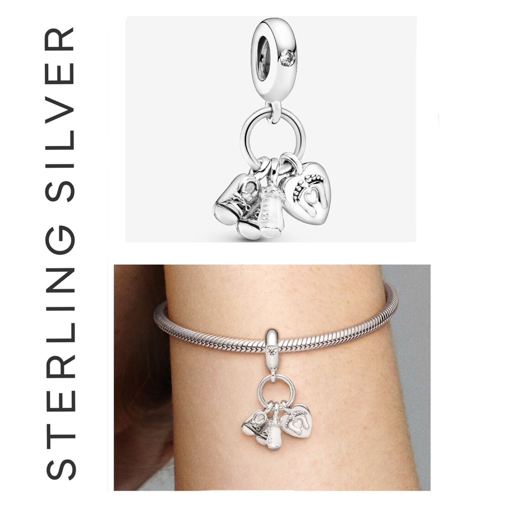 🌟 S925 Sterling Silver Baby Bottle and Shoe Charm